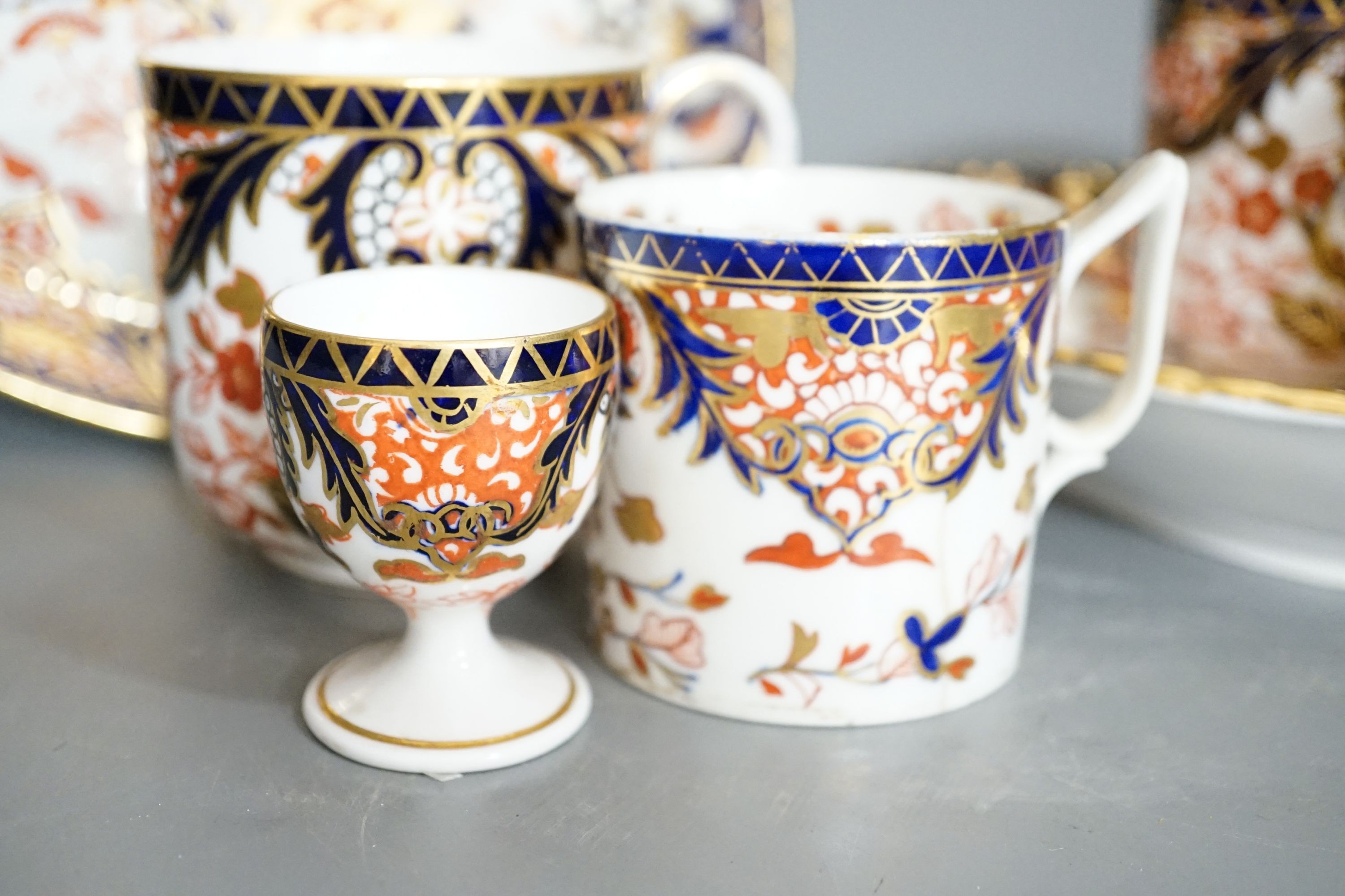 A collection of 19th century Derby Imari pattern tea, coffee and breakfast wares, predominantly pattern number 387